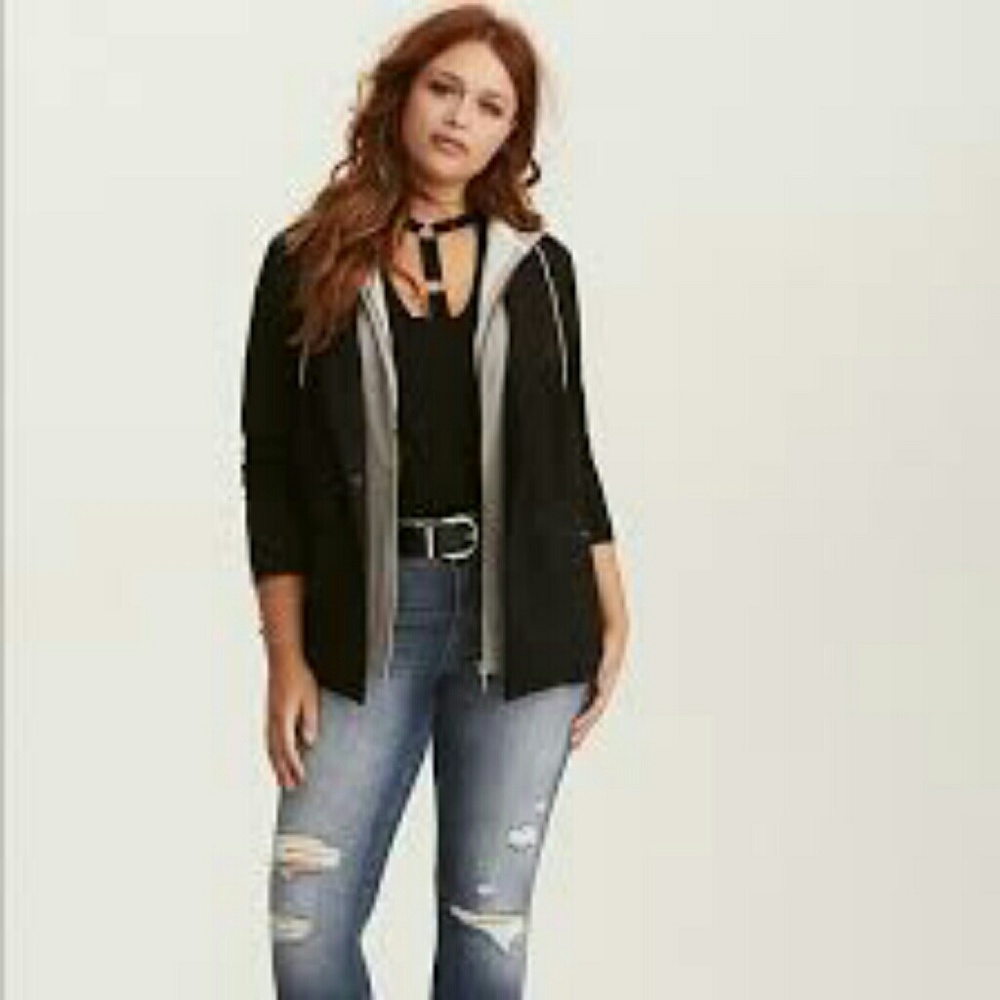 TORRID PONTE & FRENCH TERRY LAYERED HOODED BLAZER